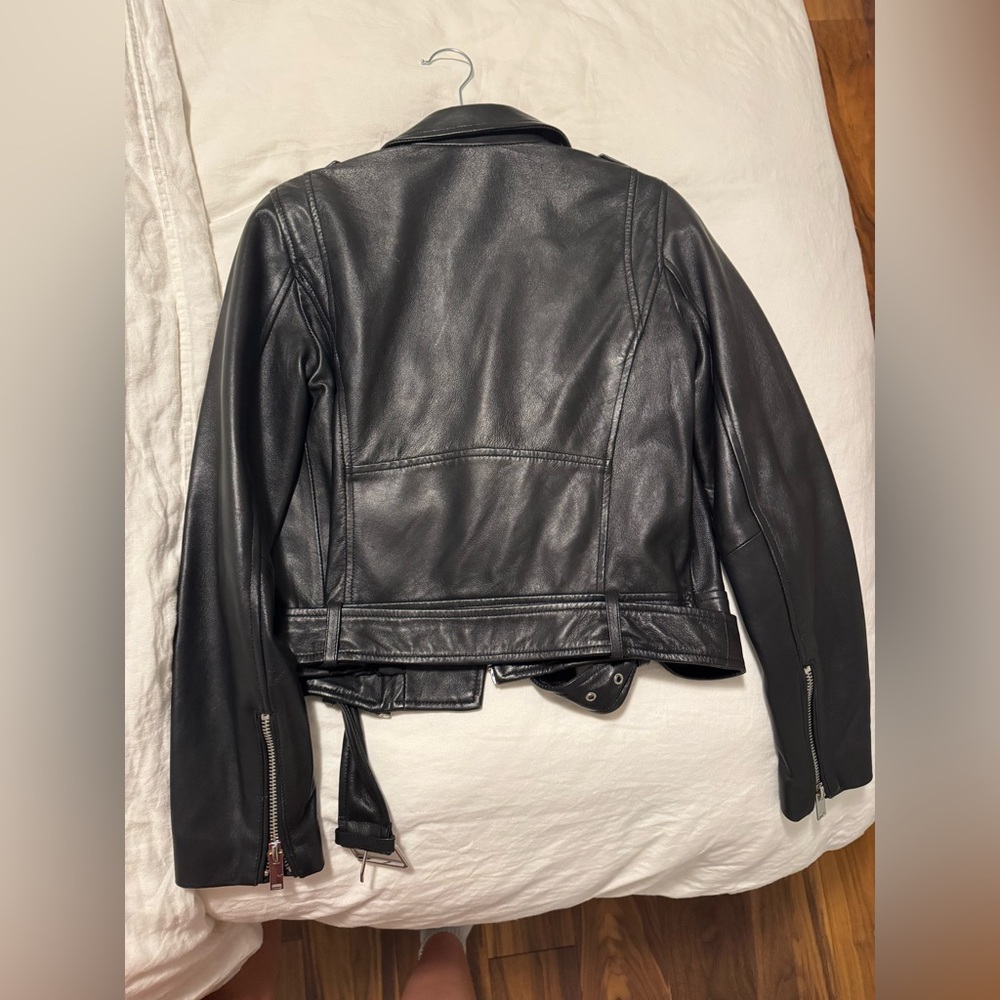 Zara Black Moto Biker Jacket buttery soft faux leather semi cropped M 6 8 10 - Picture 5 of 6